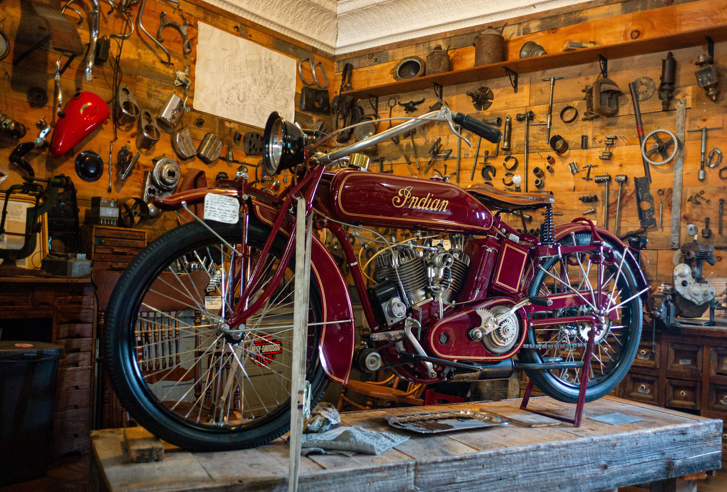 Old Indian Motocycle Doc Harley Davidson Shawano Wi.Old Indian motocycle on display. Bruce Starszak Photography